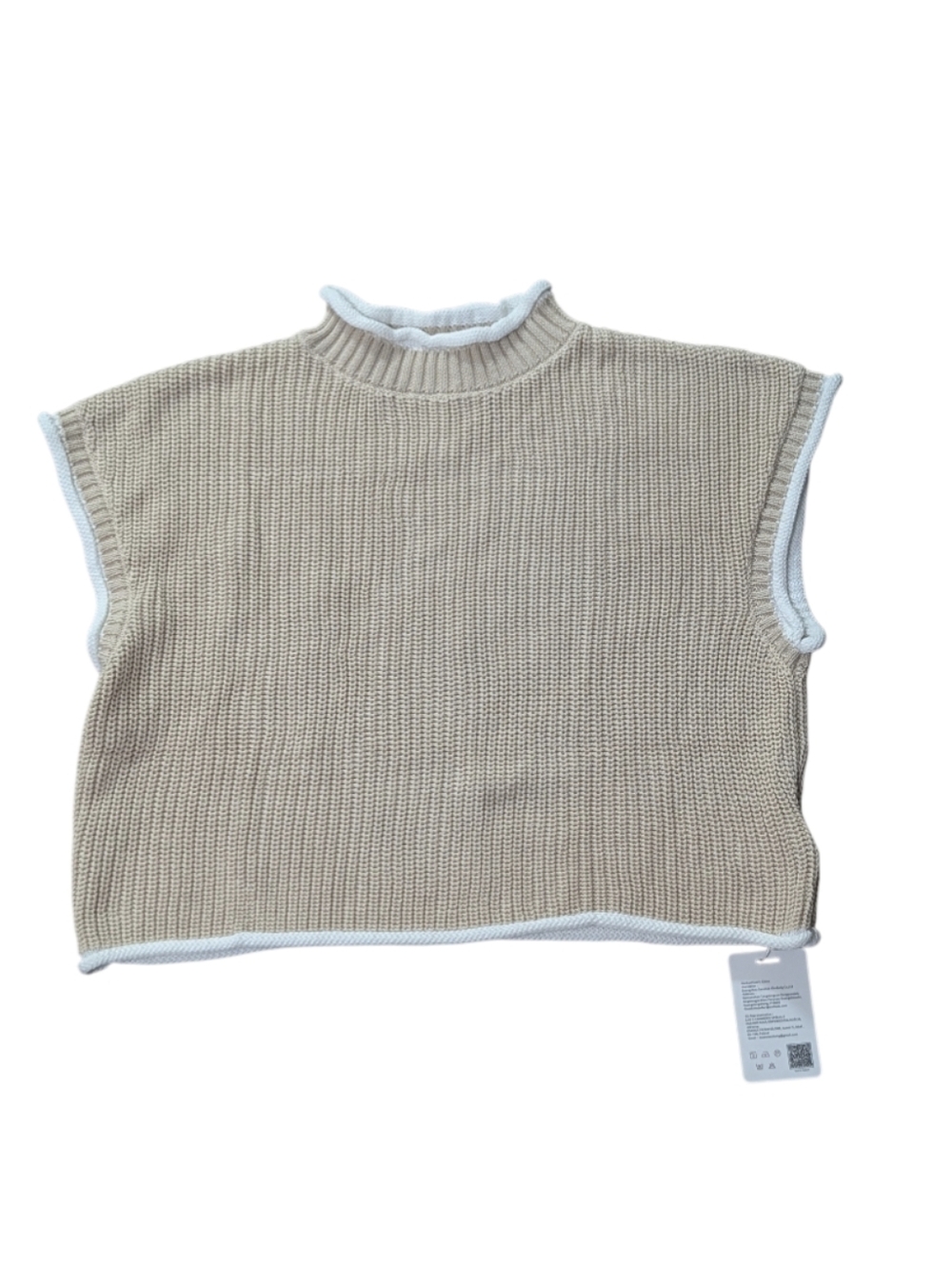 Yesfashion Cream Knit Crop Top with White Trim Size Medium - Picture 3 of 6